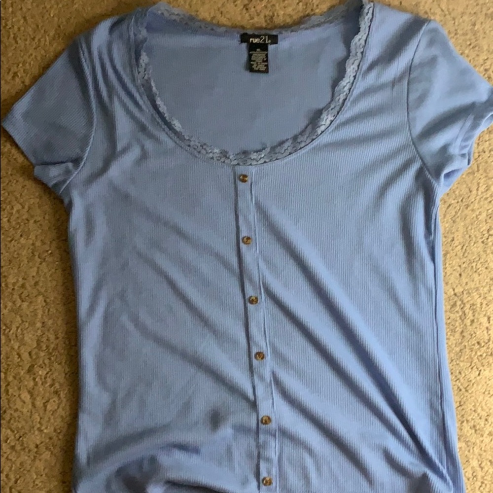 Blue laced color button up shirt